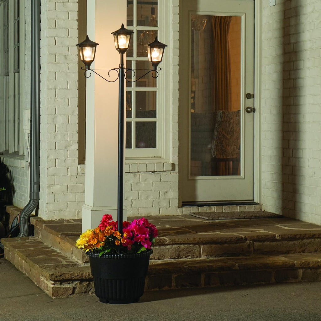 Solar Lamp Post Set with Planter Black Resin k7