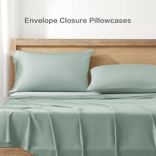 Queen Sheets Set, Cooling Bamboo Bedding, Deep Pocket, Dark Green K7