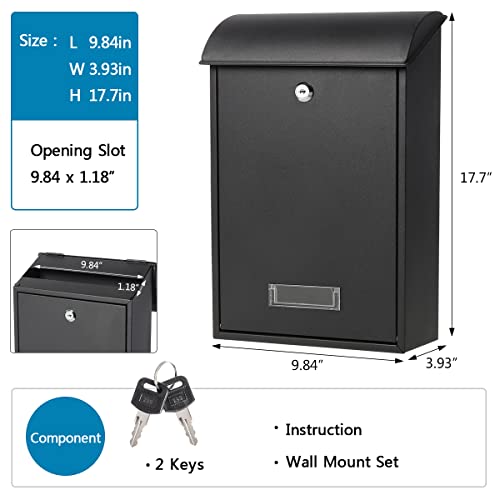 Locking Mailbox Wall Mounted Outdoor Black k7