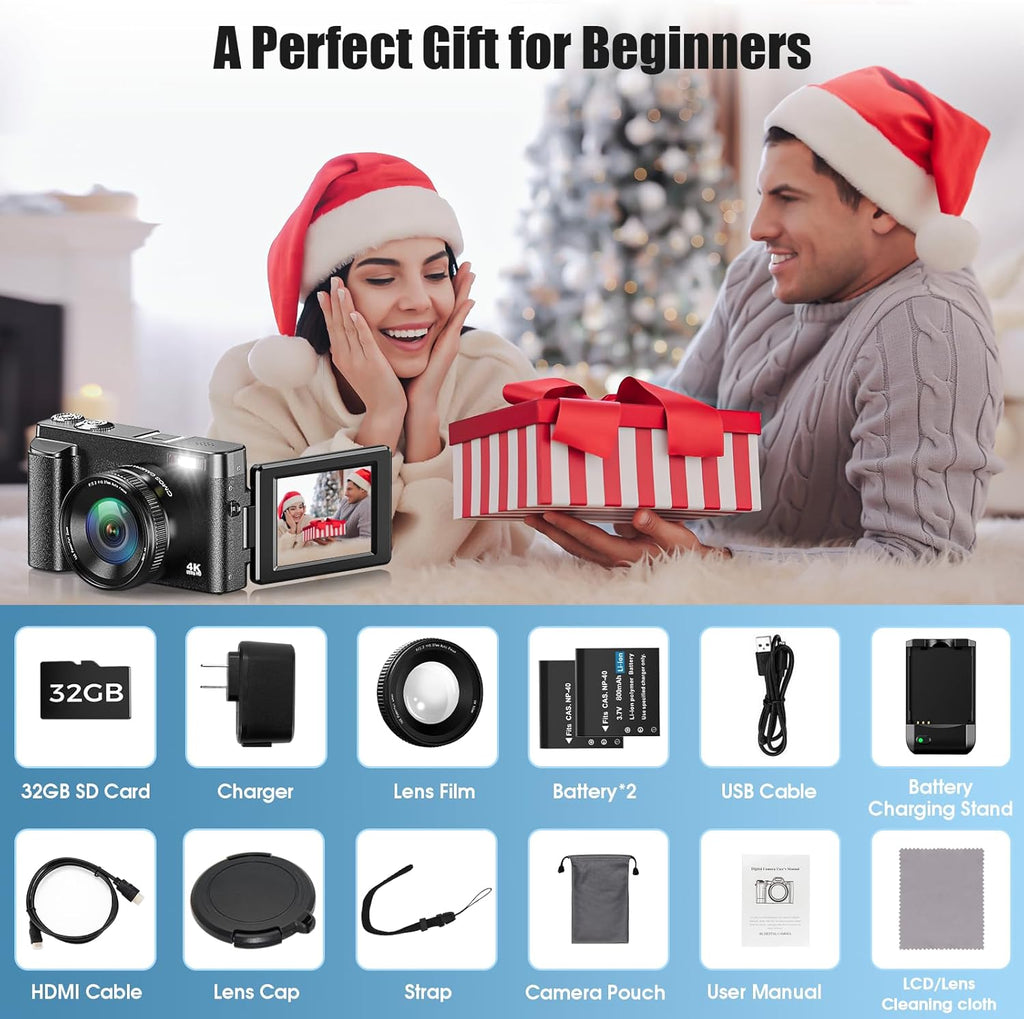 4K Digital Camera 48MP Autofocus Vlogging with Flip Screen 5x
