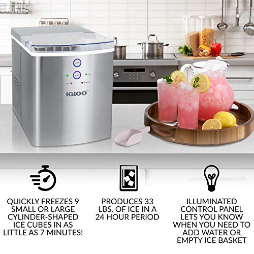 Electric Countertop Ice Maker Machine Portable 33lbs 24h Stainless Steel A7