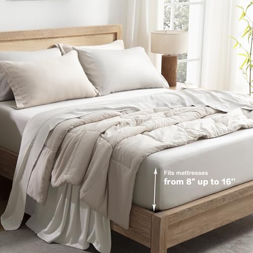Queen Sheets Set, Cooling Bamboo Bedding, Deep Pocket, Dark Green K7