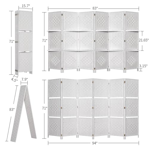 Folding Room Divider with Shelves 6FT Natural a7