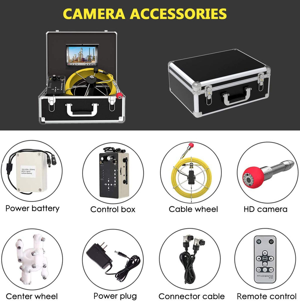 Sewer Inspection Camera with 7" Screen, 100ft Cable, LED Lights A7