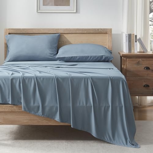 Queen Sheets Set, Cooling Bamboo Bedding, Deep Pocket, Dark Green K7