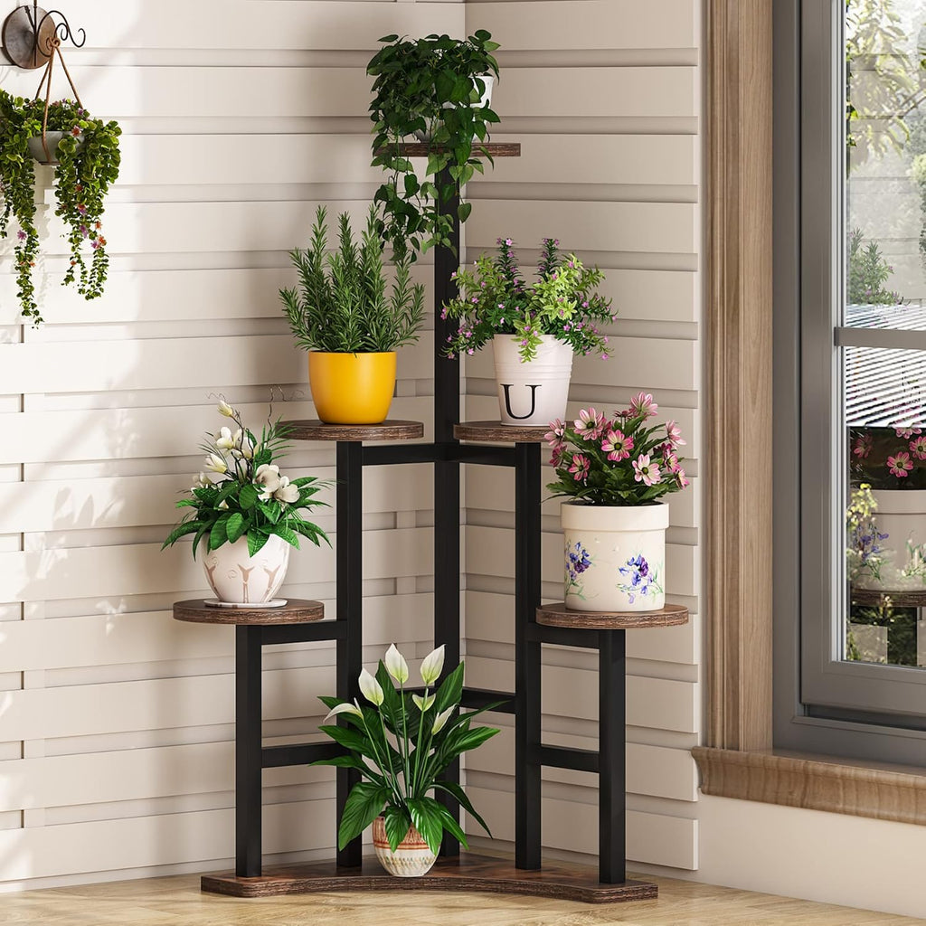 Tiered Corner Plant Stand Indoor Tall Flower Shelf Rack Rustic Brown k7