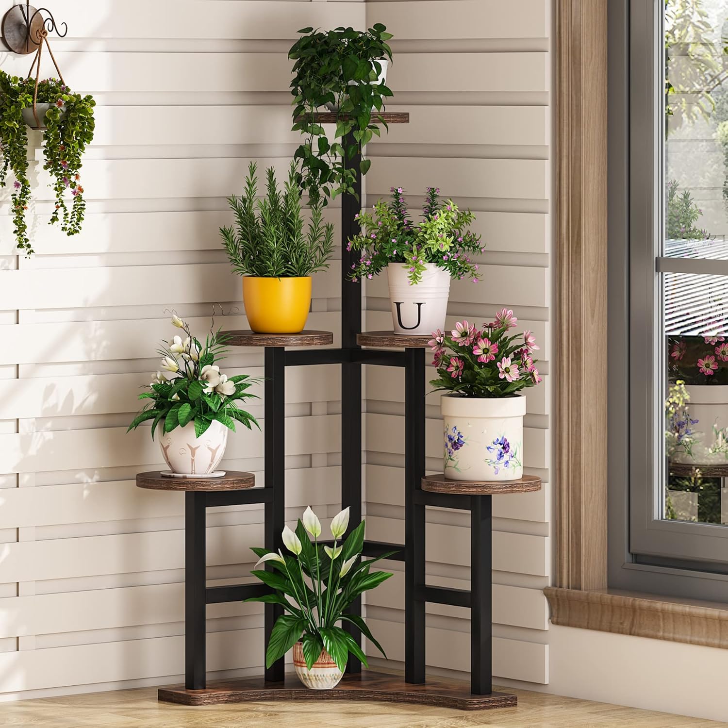 Tiered Corner Plant Stand Indoor Tall Flower Shelf Rack Rustic Brown k7