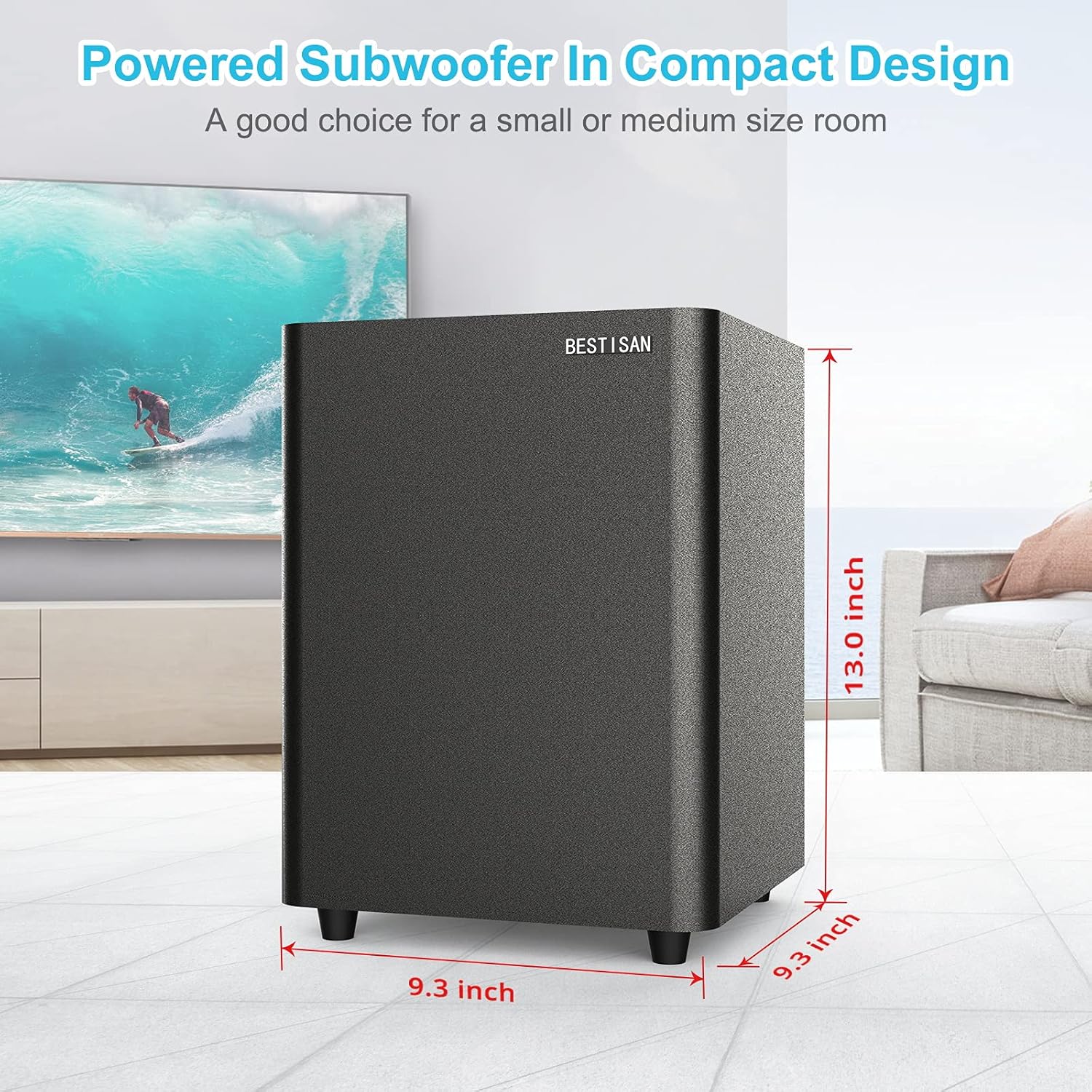 Powered Subwoofer for Home Theater, Deep Bass, Compact Size 7k