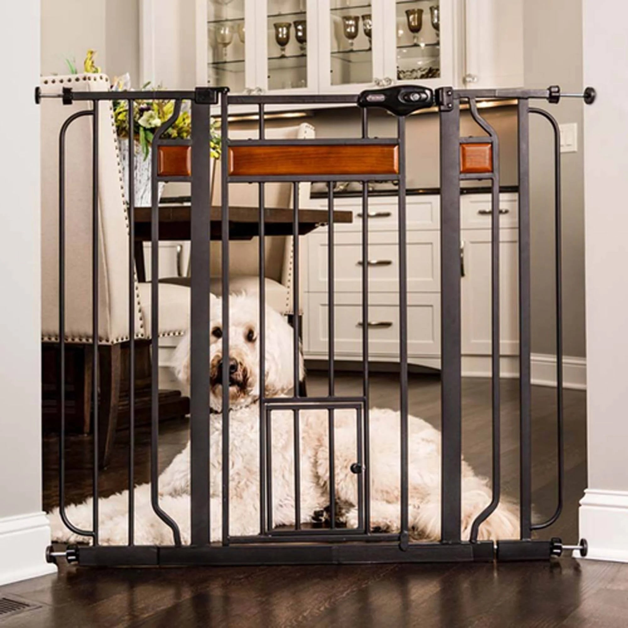 Extra Tall Pet Gate with Small Door, Black k7