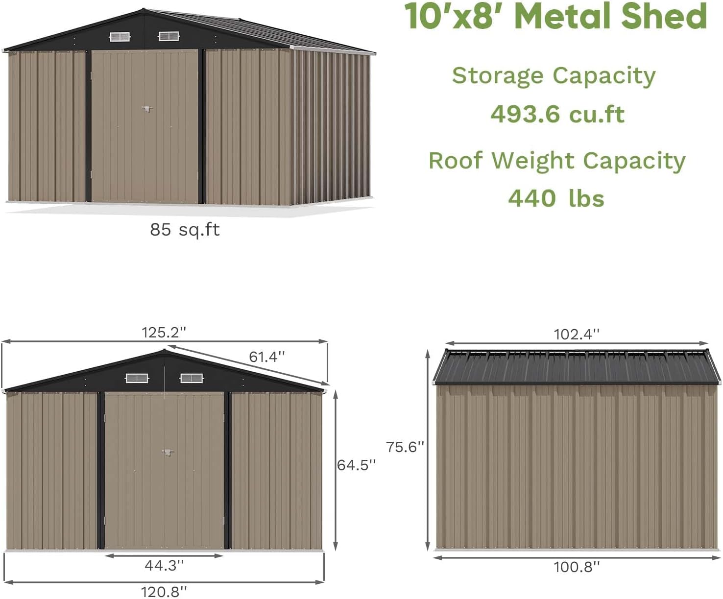 10 x 8 FT Outdoor Storage Shed, Metal Garden Tool Shed with Sloping Roof a7