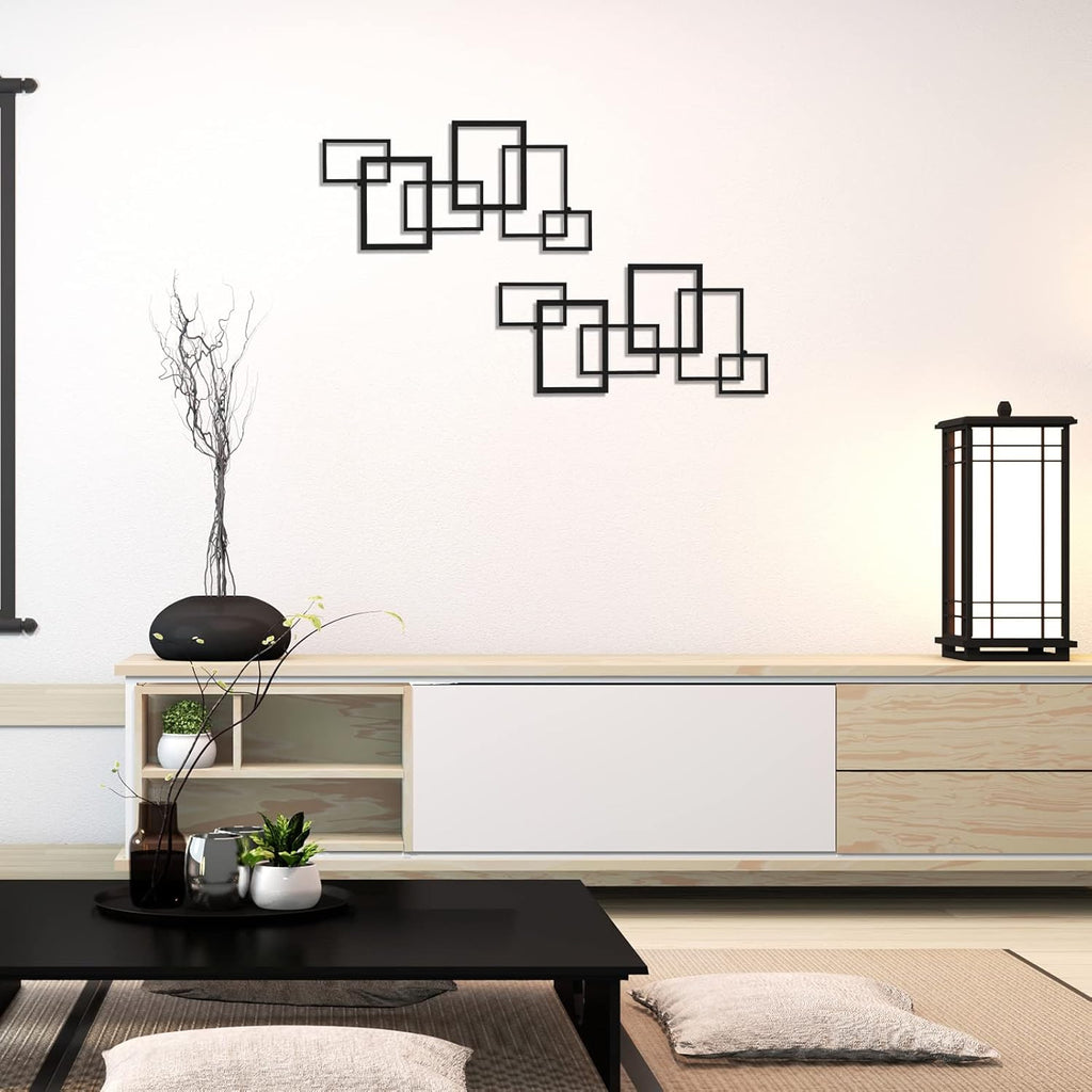 Modern Geometric Metal Wall Art Black Square Decor k7