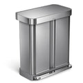 simplehuman 58 Liter / 15.3 gal Stainless Steel Dual Compartment Recycler Kitchen Step Trash Can, Brushed Stainless Steel - Radiant Selections