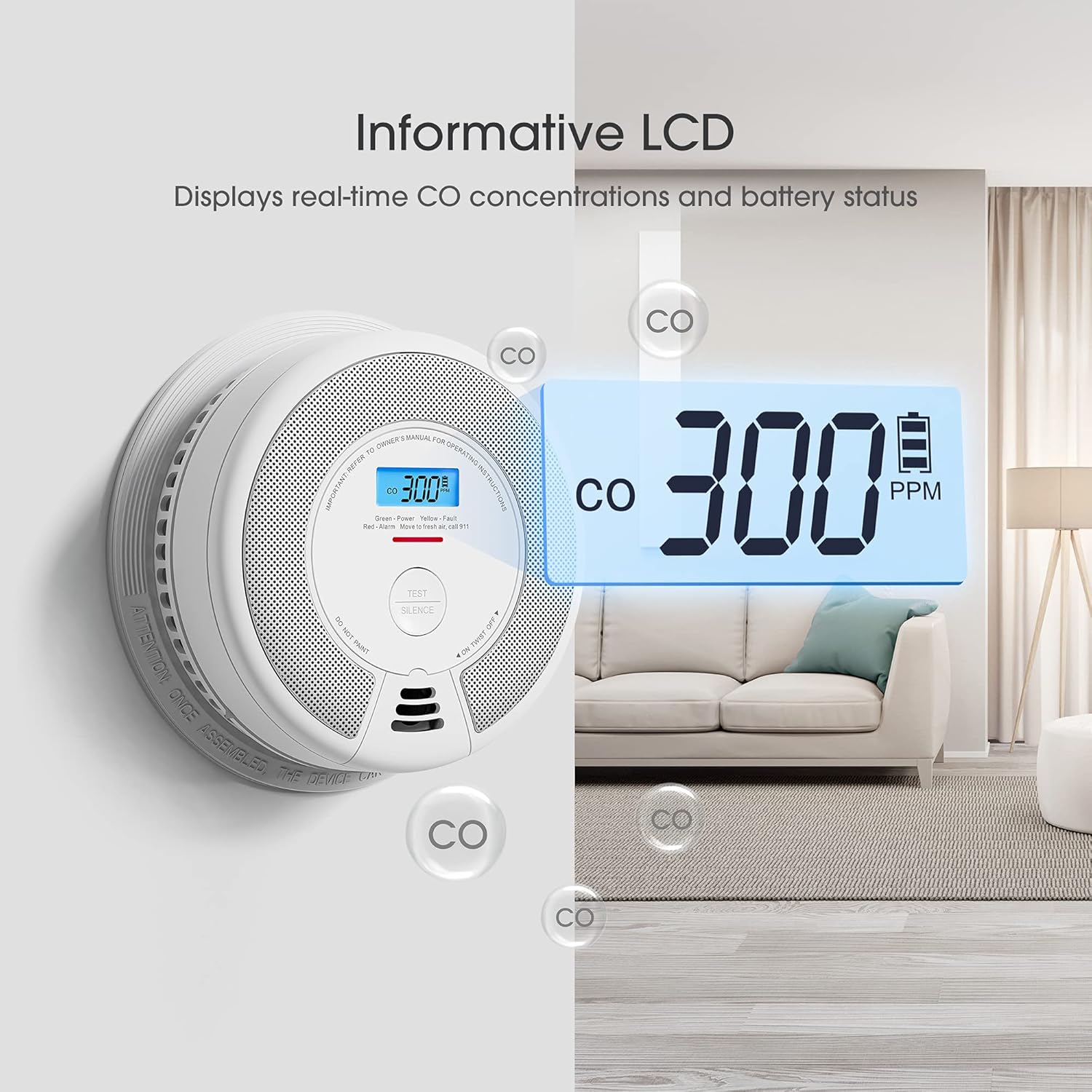 Smoke and CO Detector Alarm with LCD Display, 5-Pack k7