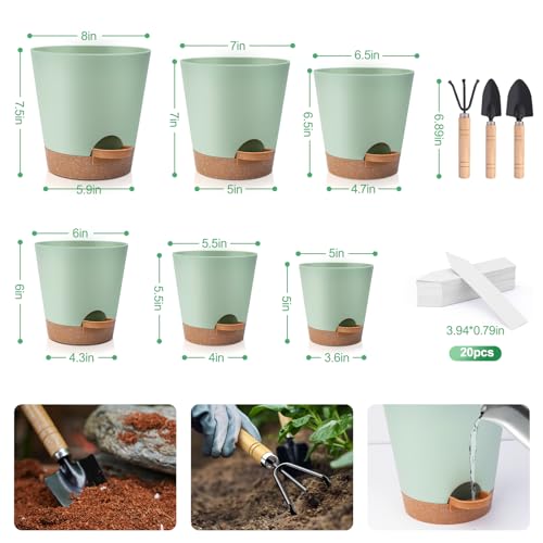 Self-Watering Plant Pots with Drainage Hole and Saucer 8-5 Inch K7