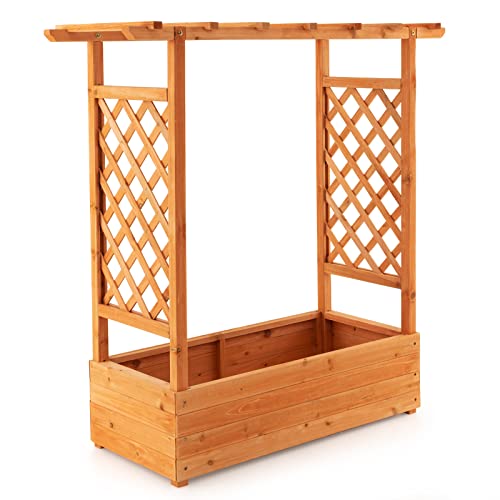 Raised Garden Bed with Arch Trellis Wood Planter Box k7