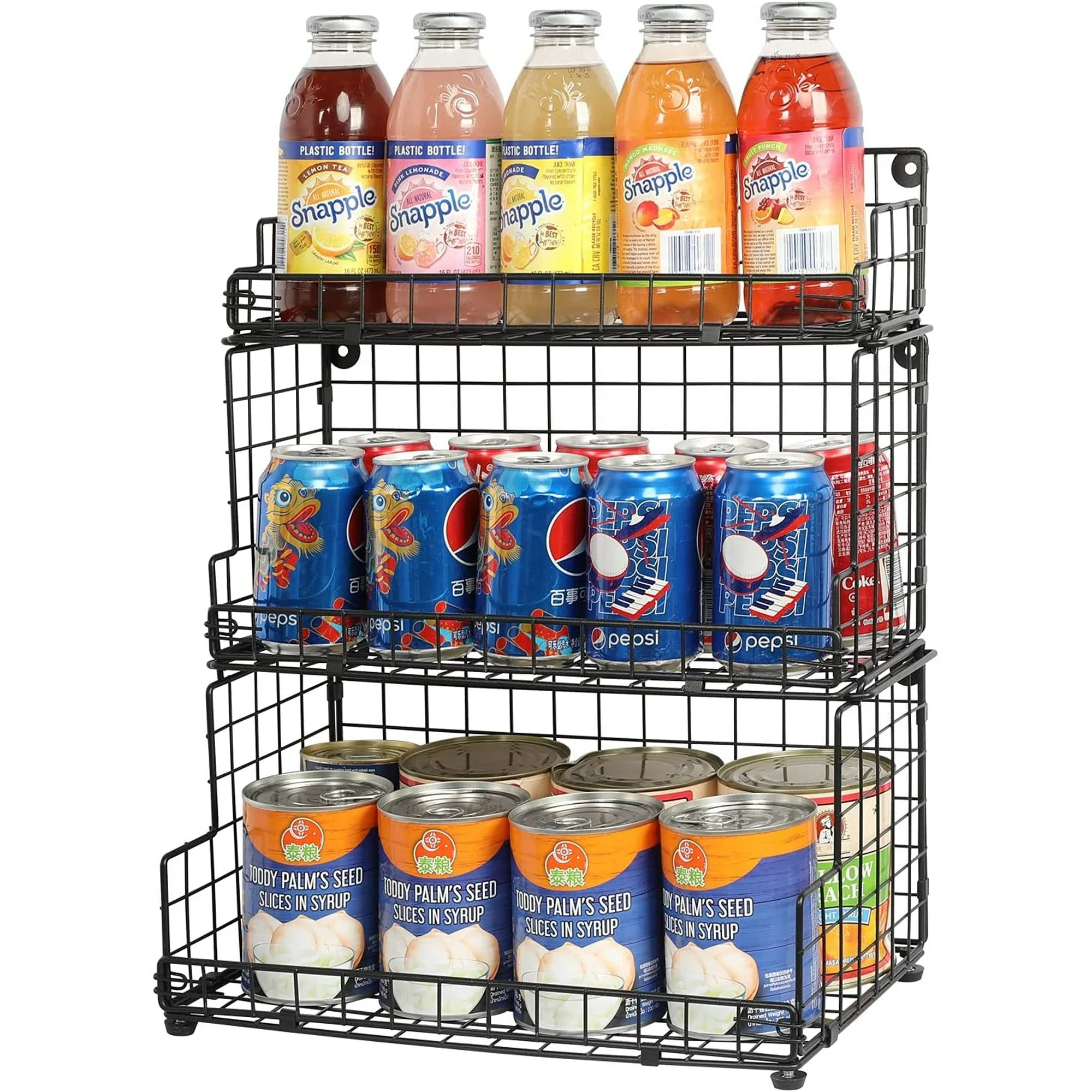 Tiered Snack Organizer with Wood Top, Metal Basket a7