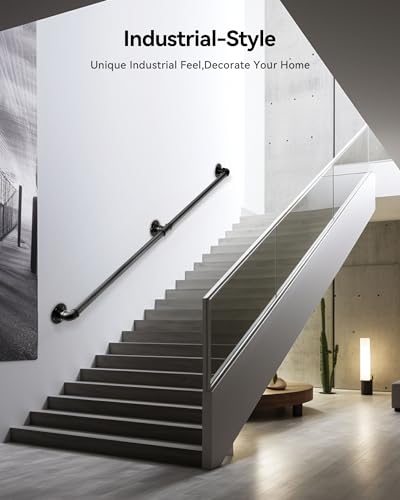 Wall Handrail 4ft for Stairs, Black Metal Indoor Outdoor a7