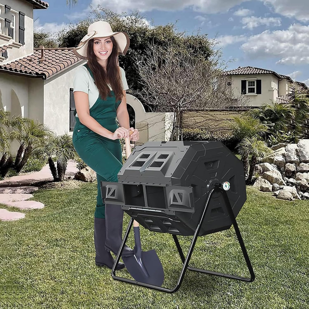 Outdoor Compost Bin 160L Dual Chamber Rotating Composter A7k