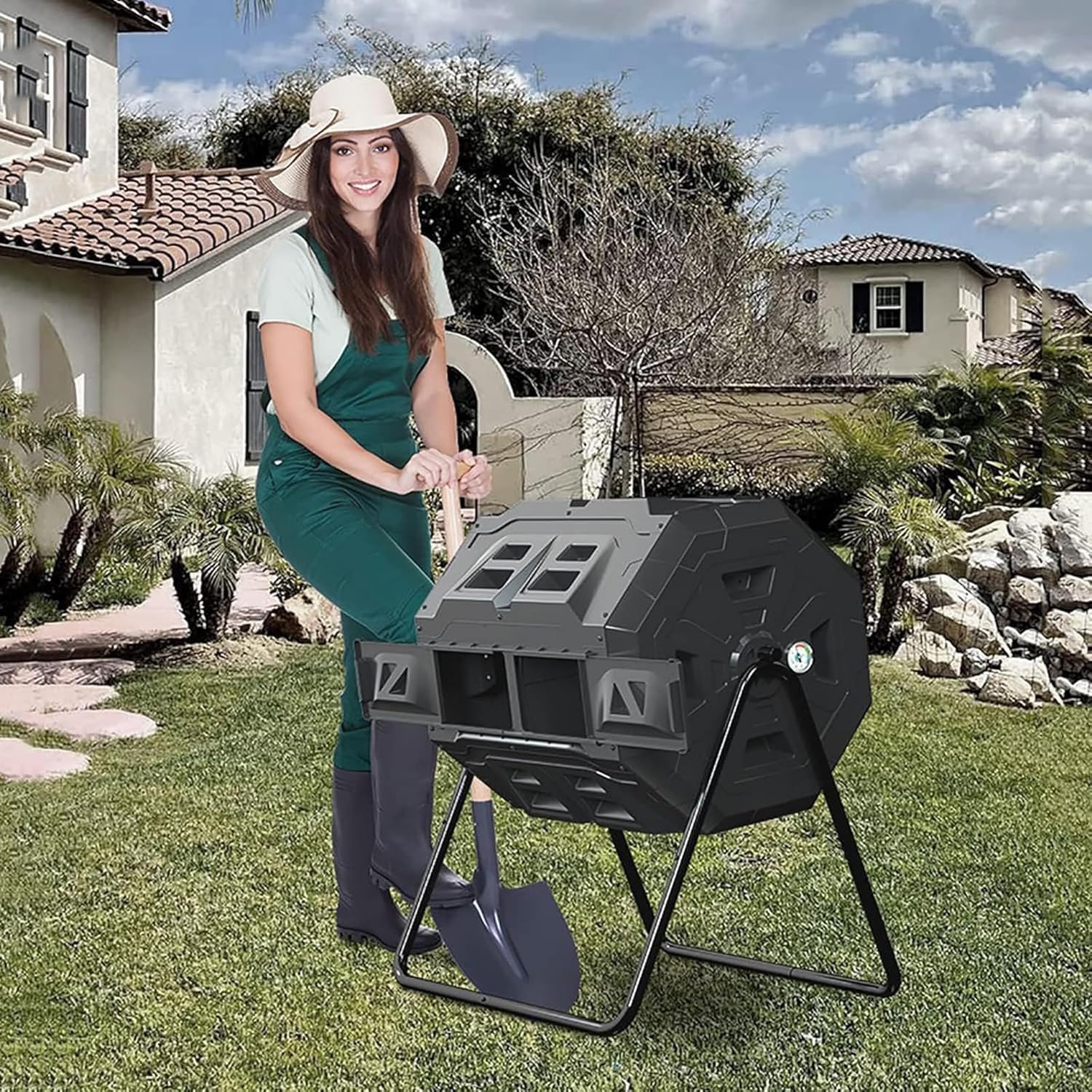 Outdoor Compost Bin 160L Dual Chamber Rotating Composter A7k