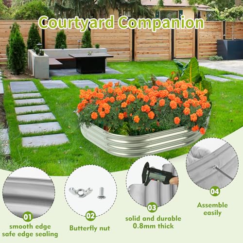 Oval Metal Raised Garden Bed Planter Box 6x3x1ft Silver a7