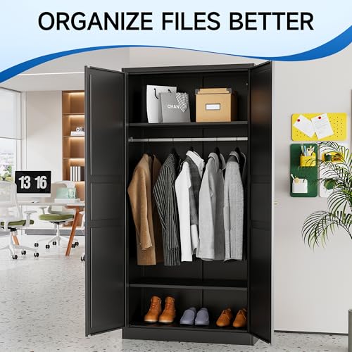 White Armoire Wardrobe Closet 71 inch Metal Storage Cabinets 2 Doors 2 Shelves k7