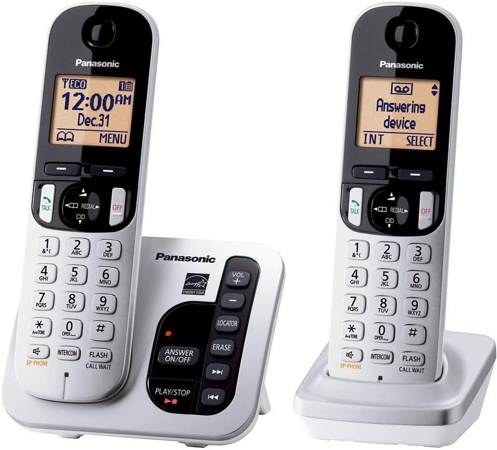 Panasonic KX-TGC222S DECT 6.0 2-Handset Landline Telephone with Answering Machine Illuminated Handset Keypad Amber Backlit Display (Renewed)