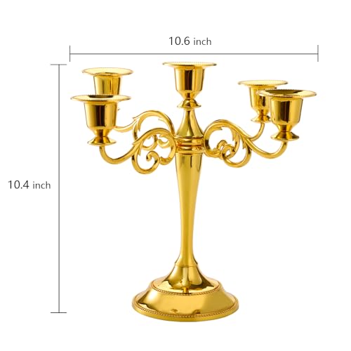 Gold 5 Arms Candelabra Metal Tall Holder for Pillar Candles A7