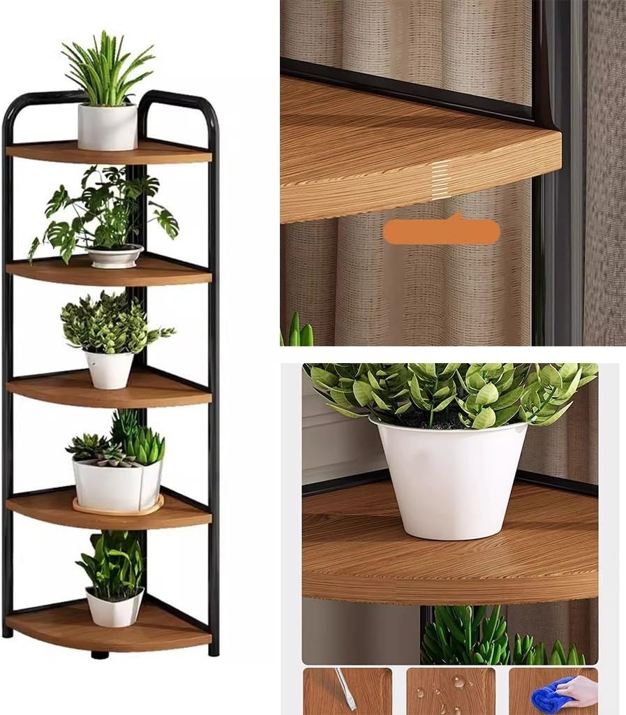 5 Tier Wood Plant Stand Corner Metal Flower Rack 7k