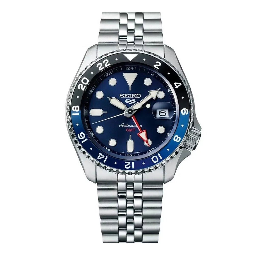Seiko 5 Watch GMT Black and Blue Bezel - Radiant Selections