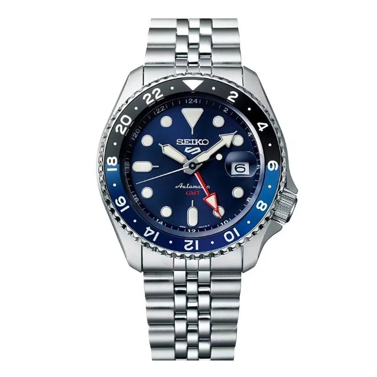 Seiko 5 Watch GMT Black and Blue Bezel - Radiant Selections