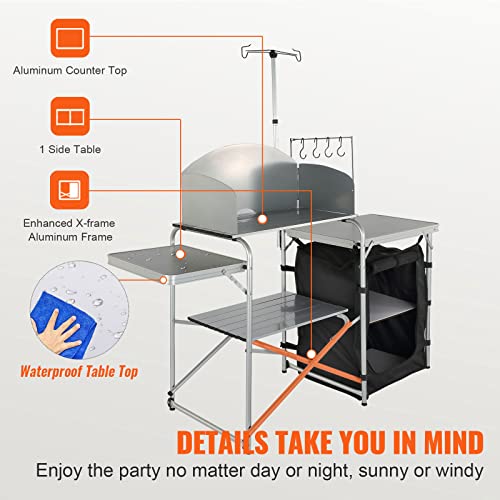 Camping Kitchen Table, Folding Outdoor Cooking Table with Storage Bag, Aluminum Cook Station, Quick Set-up for Picnics, BBQ, RV Traveling Brown k7