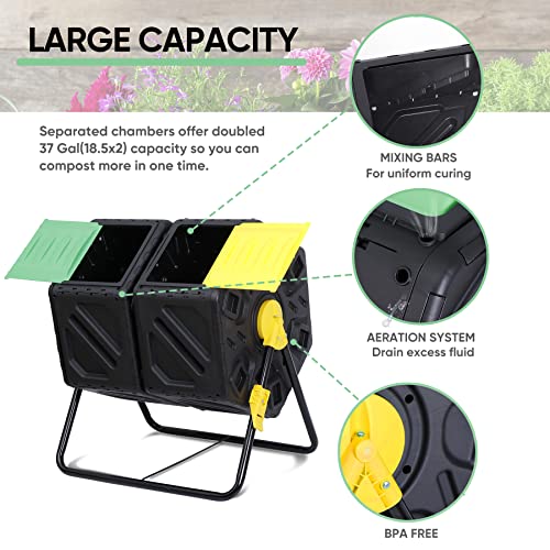Compost Tumbler for Garden Outdoor, 37 Gallon, Black k7