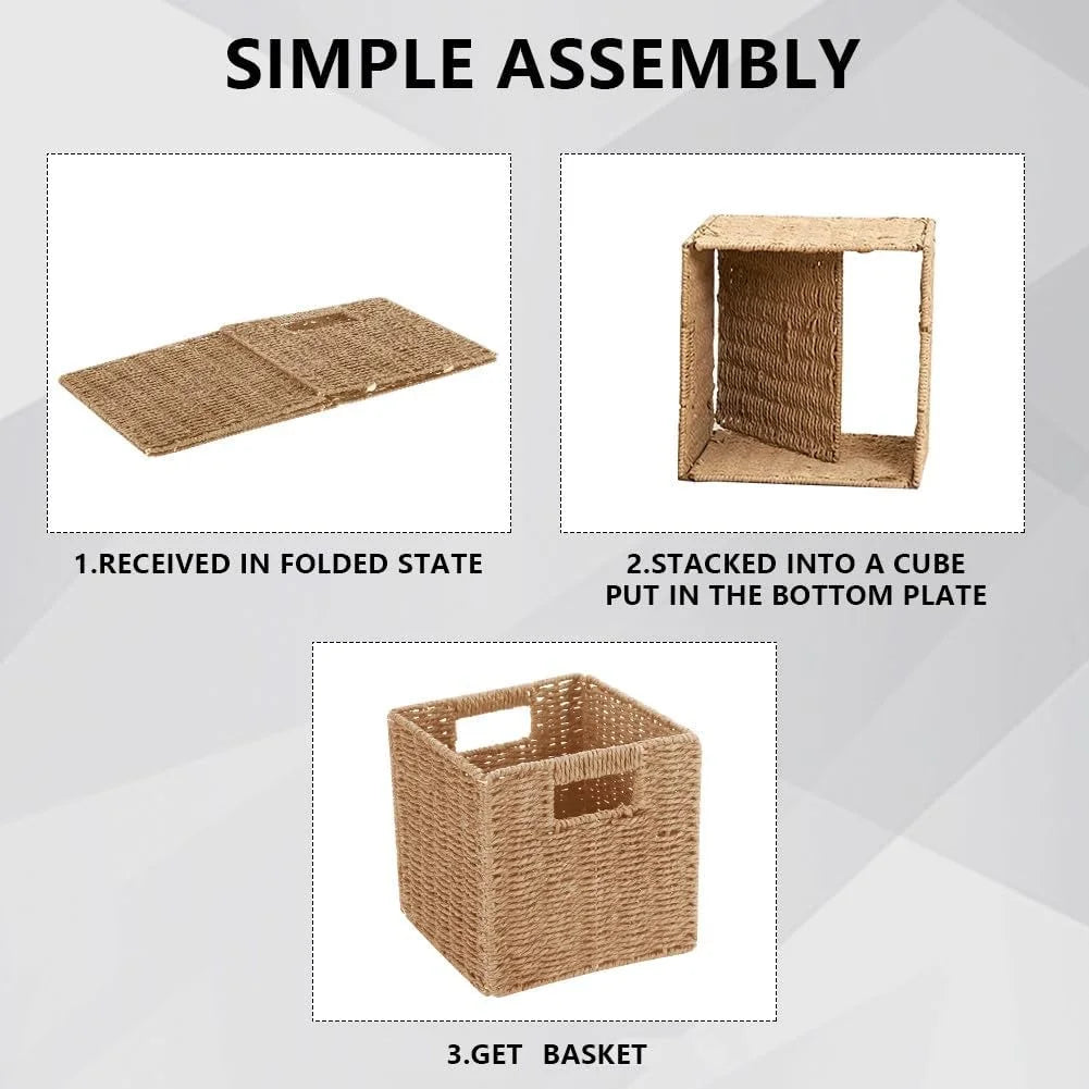 Wicker Storage Baskets 8.7 Inch Foldable Cube Organizer a7