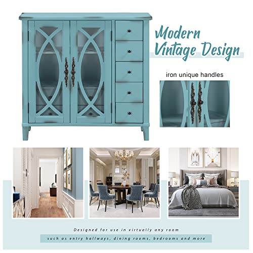 Wooden Sideboard with Adjustable Shelf and 5 Drawers A7