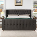 Jennifer Taylor Home David Collection Modern Upholstered Queen Size Size Bed Frame, Hand Tufted and Nailhead Trim, Silver Gray