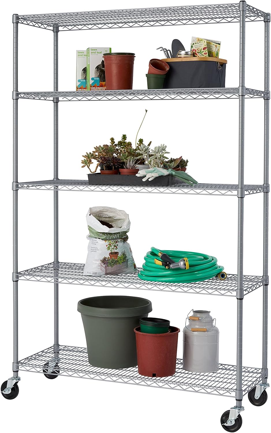Heavy Duty 5-Tier Adjustable Wire Shelving with Wheels, Gray, 48" W x 18" D x 72-77" H k7
