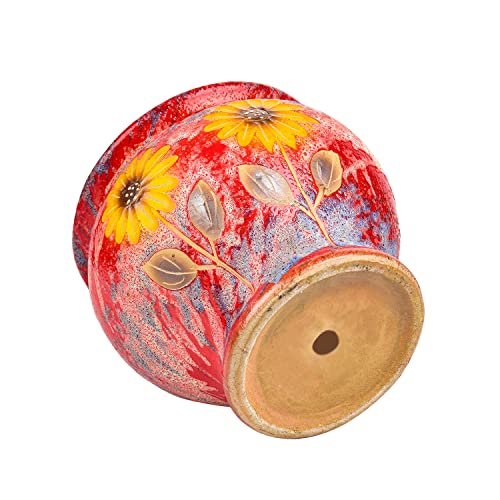 Ceramic Planter Pot with Drainage Hole, 9 Inch Hand Painted Clay Pot k7