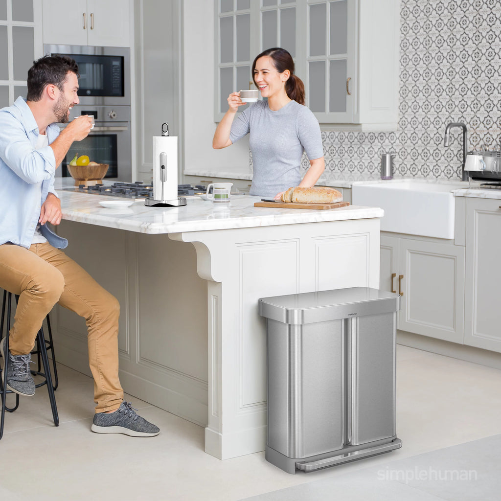 Stainless Steel Dual Compartment Kitchen Step Trash Can 58L a7