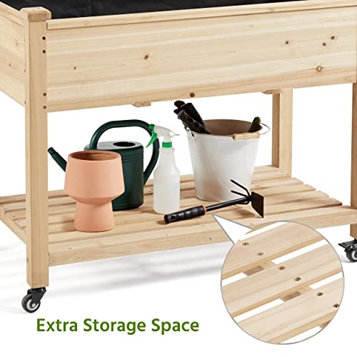 Wooden Raised Garden Bed with Wheels 42x23x33in a7