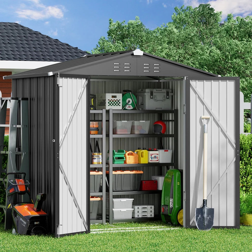 Outdoor Storage Shed with Metal Base Frame and Lockable Doors 7k