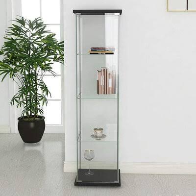 Glass Display Cabinet 4 Shelves with Door Wrought Studio Color: Black