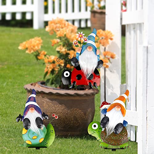 Garden Gnome Stakes Outdoor Metal Decor 4 Pack k7