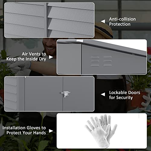Steel Outdoor Storage Shed with Lockable Doors Gray 7k