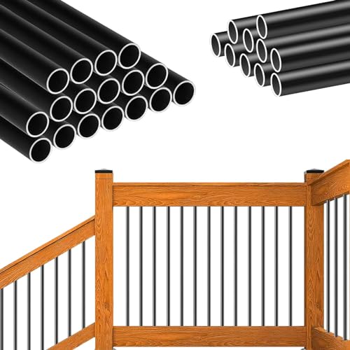 61 Pack Deck Balusters 32"x 3/4" Round Staircase Baluster, Diameter 3/4" Metal Deck Spindle and Stairs Railing,Hollow Round Black Deck Balusters for Deck Railing Porch