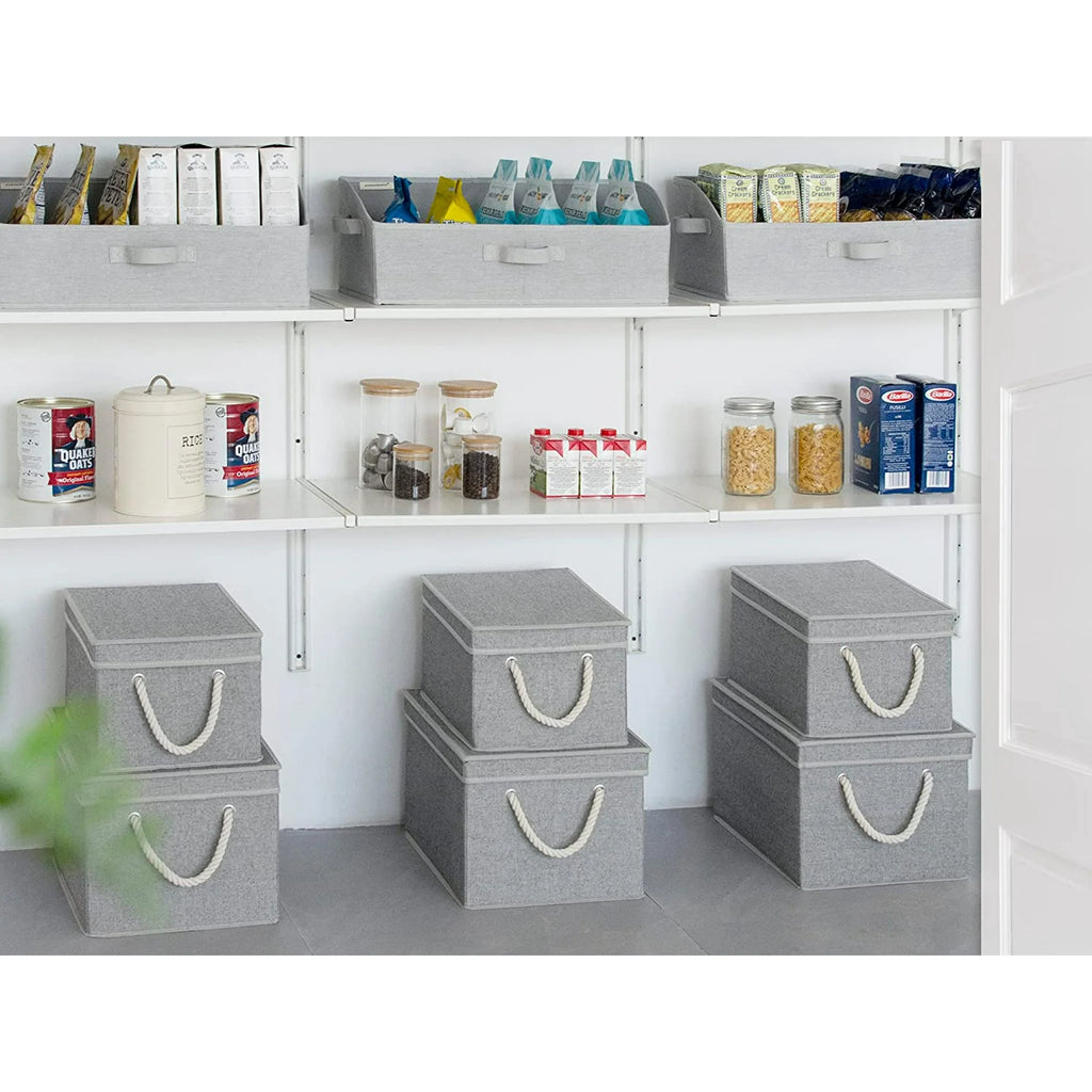 Storage Bins with Lids, Foldable Baskets, Gray, Large, 3-Pack k7