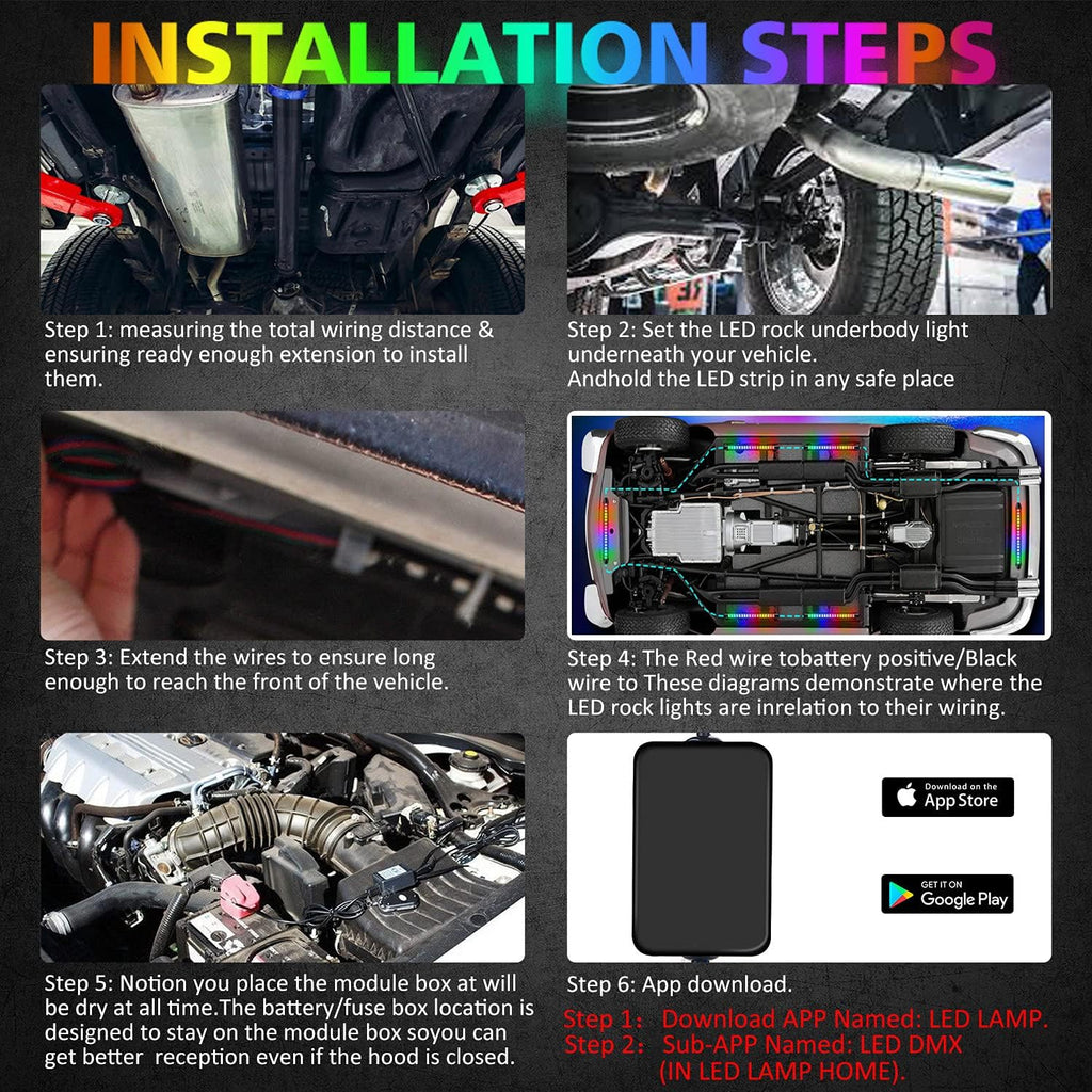 Car Underglow Lights 216-LEDs APP Control IP68 12V a7