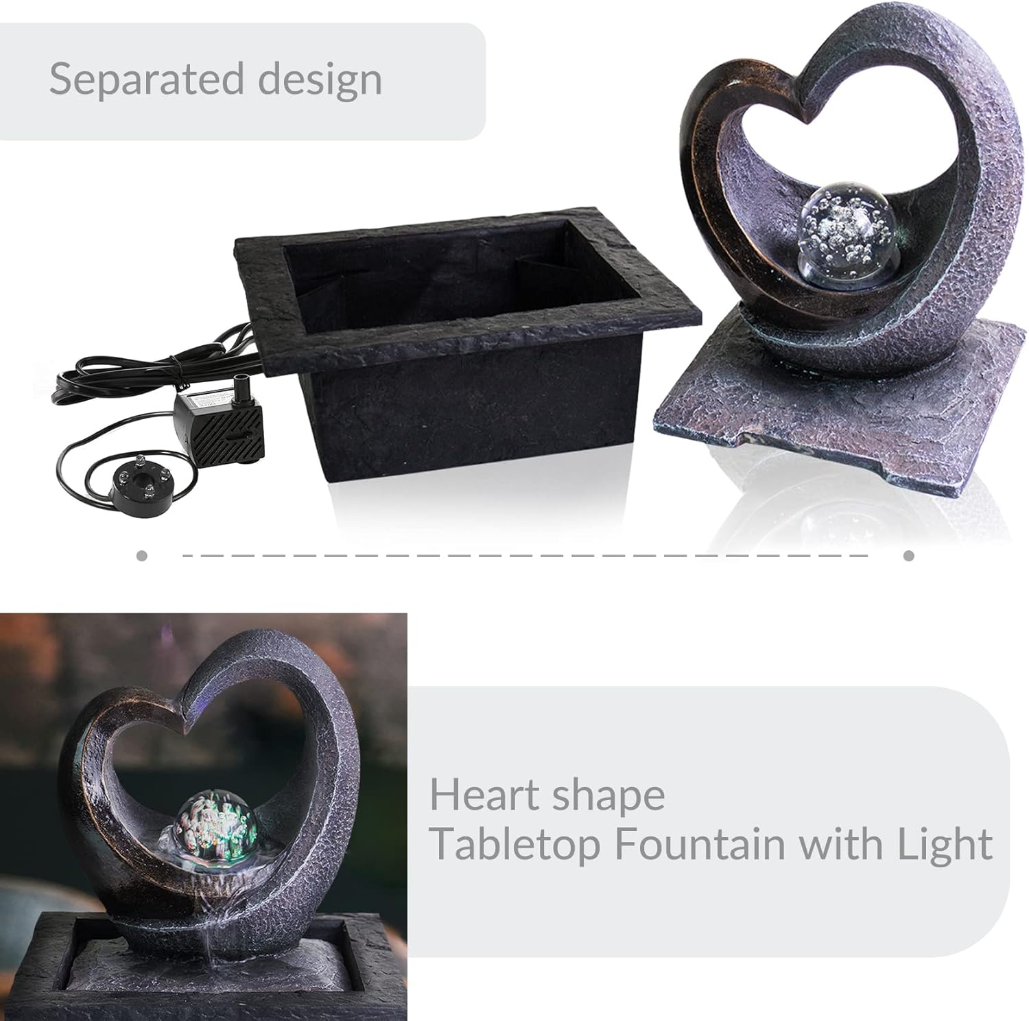 Indoor Zen Water Fountain with LED Light and Pump 7k