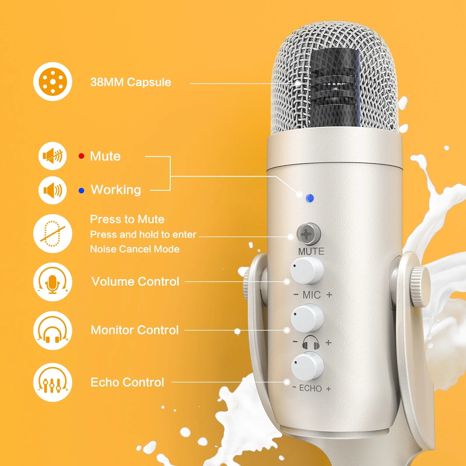 USB Microphone Noise Cancel for PC PS5 Streaming Recording k7