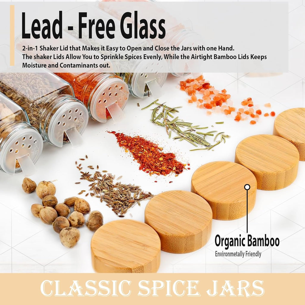 Glass Spice Jars with Bamboo Lids 2-Pack 4oz Square Shaker Bottles k7