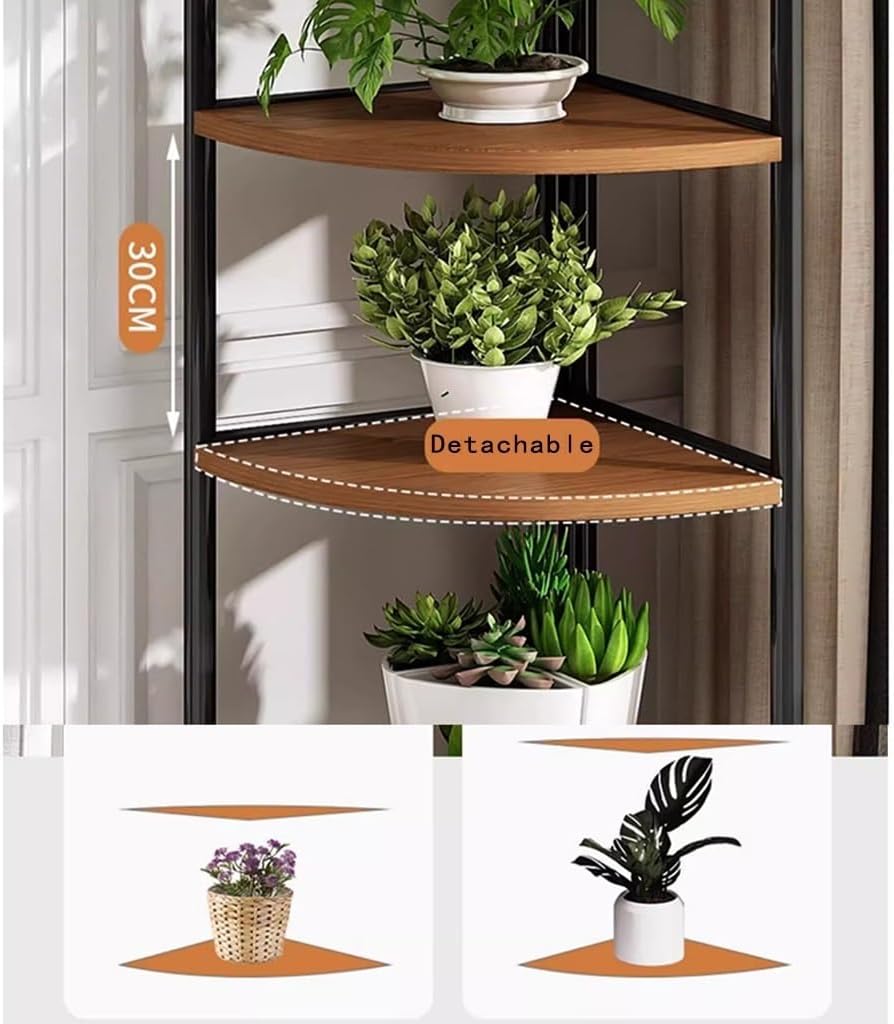 5 Tier Wood Plant Stand Corner Metal Flower Rack 7k
